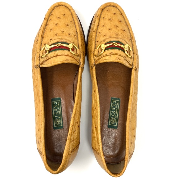 GUCCI Ostrich Red Ribbon Gold Bit Exotic Loafer - Picture 2 of 8